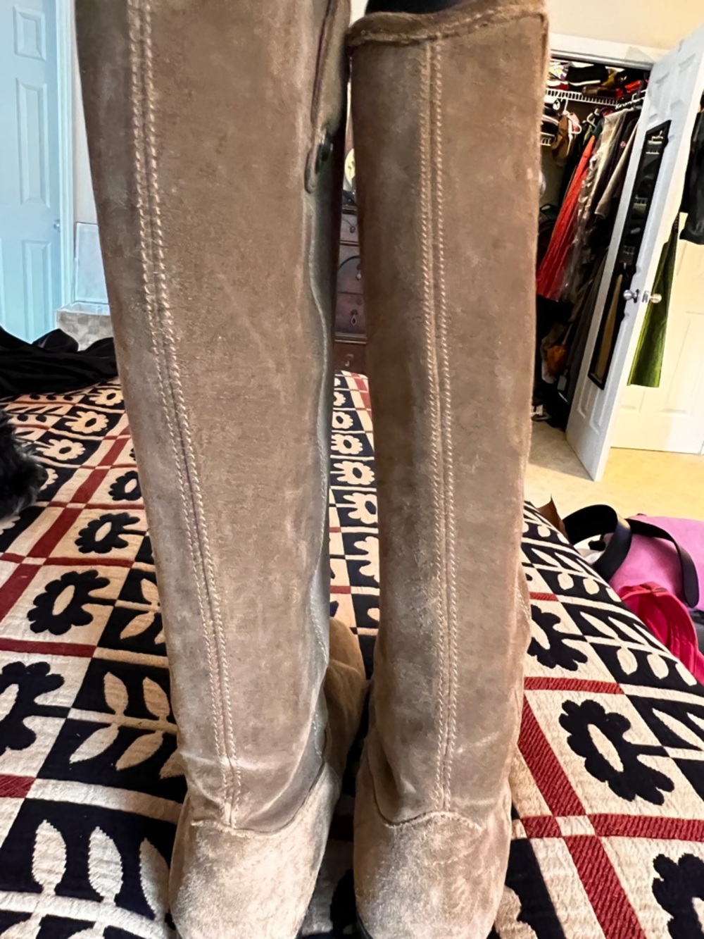 Frye Tall Suede Knee-High Boots in Taupe - Picture 2 of 5